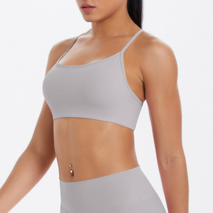 Women Thin Strap Criss Cross Back Yoga Bra Low Support Shockproof Sports Bra with Padded Running Gym Workout Activewear - Product Image 1