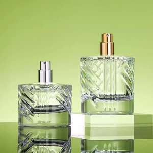 Factory Spot Luxury 100mL Botella de perfume avanzada Textura transparente Raya cuadrada con sello de rociador de bomba - Product Image 2