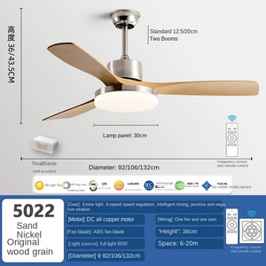 Bois massif américain rétro médiéval avancé moteur à courant continu 5 lames lampe de table corps en verre LED ventilateurs de plafond pour chambre et salon - Product Image 2