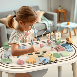 Mesa de actividades de madera, círculos, laberinto de alambre de cuentas, juguete de secuenciación, juegos geométricos de animales para niños - Product Image 5