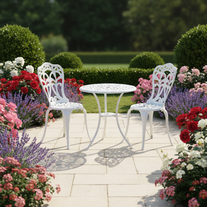 Juego de Comedor de 3 Piezas para Exteriores de Aluminio Fundido con Diseño de Orquídeas Resistente al Agua, Muebles de Jardín Duraderos, Asientos para Exteriores - Product Image 2