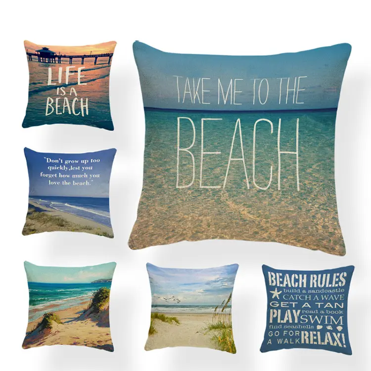 2023 Cotton Linen Beach Pillow Cover Outdoor Patio Ocean Summer Theme Custom Cushion Cover