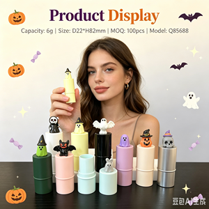 ISMAN 6g Baume à lèvres Halloween en tube, motifs fantôme, citrouille, crâne, chauve-souris, démon, sorcière, en plastique mat, à mécanisme rotatif, vide, pour cosmétiques, vente en gros, saisonnier - Product Image 2