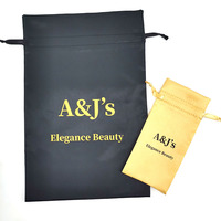 Pochette en satin noir avec logo personnalisé Sac d'emballage textile soyeux pour cheveux perruque chaussures vêtements pour cadeaux