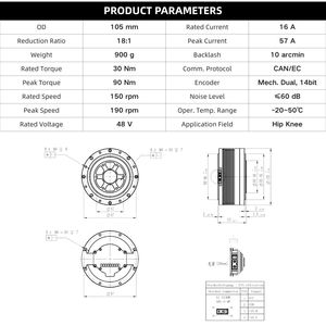 ZBDynamiX Motor de CC de Alto Torque con Relación de Reducción 18:1, 48V, Módulo de Actuadores para Articulaciones de Robots, Encoder para Robots Humanoides de IA, OEM - Product Image 3