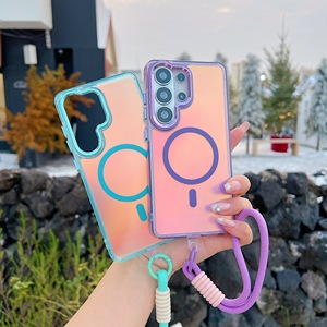 Funda para Teléfono con Correa <span class=keywords><strong>de</strong></span> Muñeca <span class=keywords><strong>de</strong></span> Color Degradado para <span class=keywords><strong>Samsung</strong></span> Galaxy S26 S23 Ultra S25 Edge S24 FE, Carga Inalámbrica, Cubierta Magnética - Product Image 1