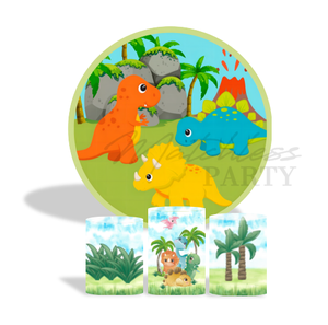 32mm Hochbelastbares Dinosaurier-Dschungel-Safari-Rundbogen-Set – Mietqualität Stoff-Kreis-Hintergrund mit 3 passenden Zylinderbezügen - Product Image 1