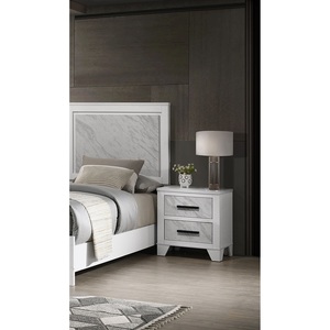 White Nightstand With Faux Marble Insert Black Bar Pulls Bedroom <b>Storage</b> <b>Drawer</b> Cabinet Rubberwood Construction - Product Image 5