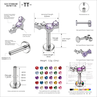 Piercing d'oreille en titane ASTM F136, style étoile, à dos plat, fileté intérieur, avec zircon, pour tragus, petit clou d'oreille à dos plat, pour mariage