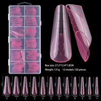 120 pièces de moules à ongles pré-conçus pour extension, capsules de gel sans trace, double forme rose, style stiletto français, couverture complète pour nail art