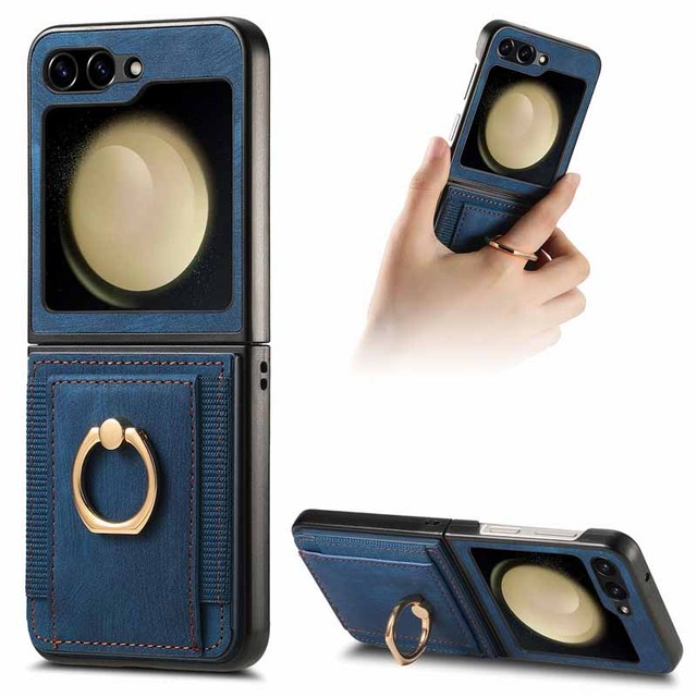 Wallet Card Holder Case Built-In Ring Kickstand PU Leather Shockproof Phone Case Wallet for Samsung Galaxy Z Flip 7 6 5