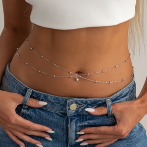 Chaîne de taille sexy à double couche avec pendentif en verre et perles pour femmes, accessoires de mode tendance pour la plage, bijoux de corps - Product Image 2