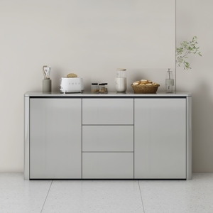 <span class=keywords><strong>Buffet</strong></span> de cuisine <span class=keywords><strong>gris</strong></span> en verre trempé moderne peu encombrant Armoire de rangement pour salon, salle à manger, meubles d'hôtel - Product Image 3
