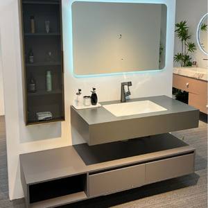 Modern minimalist thickened honeycomb aluminum rounded <b>corner</b> with side storage ceramic integrated basin <b>bathroom</b> cabinet - Product Image 5