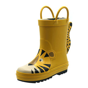 Bottes <span class=keywords><strong>de</strong></span> <span class=keywords><strong>pluie</strong></span> en caoutchouc pour enfants YL282, imprimées tigre <span class=keywords><strong>jaune</strong></span>, antidérapantes, imperméables, avec poignées - Product Image 1