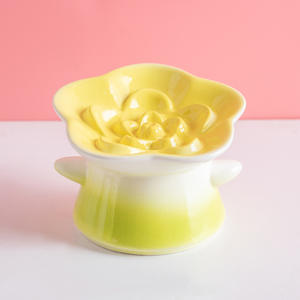 Mangkuk anjing keramik bunga, pelindung leher mulut miring makanan lambat Anti muntah cetakan hewan ramah lingkungan - Product Image 6