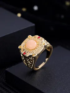 Joyería Precioso y elegante estilo dúplex rosa perla diamante rojo anillo de damas mayores