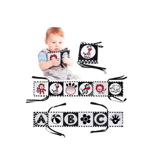 Folding Crinkle Touch Feel Books Infant Tummy Time Baby Visual Bed Toys Baby Contrast Crinkle Black And White Soft Cloth Book