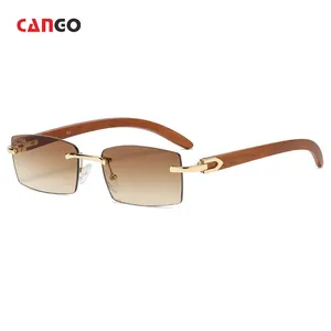 CANGO UV-Schutz modisch vintage hölzerne randlose benutzerdefinierte Sonnenbrille Logo Brille herren rechteckige uv400 Brille großhandel Sonnenbrille