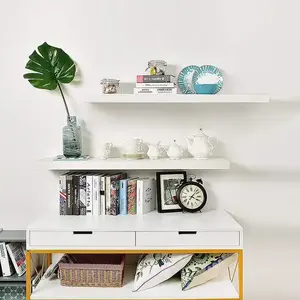 3 개의 떠 다니는 선반 팩 흰색 떠 다니는 선반 벽 홈 장식 나무 선반 단위 벽걸이 형 - Product Image 3