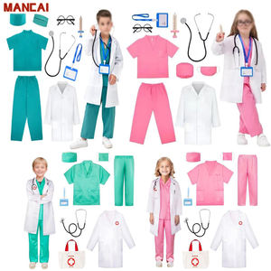 Costume d'Halloween amusant pour garçons et filles, costume de médecin ou d'infirmière pour enfant, haut à col en V, pantalon, <span class=keywords><strong>accessoires</strong></span>, uniforme médical chirurgical - Product Image 1