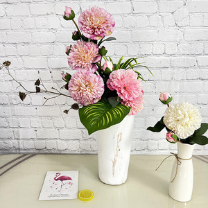 ดอกไม้ประดิษฐ์ Meiyu Craft ช่อดอกโบตั๋น 9 ดอก ทำจากผ้าไหม สำหรับตกแต่งงานแต่งงานและบ้าน สีชมพูขาว - Product Image 1