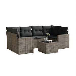 Pe <b>Rattan</b> Garden <b>Sofa</b> Set 6 Seater Outdoor Furniture Contemporary Design Grey - Product Image 1
