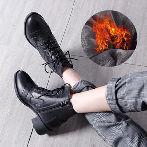 Botas de Piel de Becerro con Tacón Grueso Estilo Británico de Lujo para Mujer, Forradas de Felpa, Cálidas, Retro, con Parches, para Otoño e Invierno, Tallas Grandes, con Forro de Piel Térmico - Product Image 4