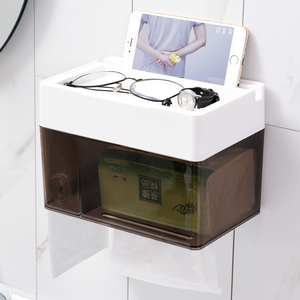 Boîte de rangement de mouchoirs en plastique,, nouveau design sans perceuse murale, adhésif dur, organisateur salle de bains avec couvercle, support de boîte de mouchoirs - Product Image 3