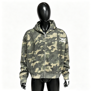 Sweat à capuche zippé pour homme, personnalisé, 500 g/m², épais, coupe oversize, camouflage, 100% coton, avec strass - Product Image 1