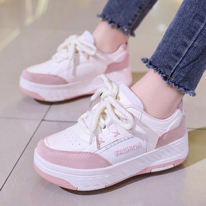 Zapatos Chunky para Mujer, Zapatillas de Moda Blancas y Rosas con Plataforma, Cordones, Suela de Goma Acolchada, Parte Superior Sintética, Entresuela de EVA, para Todas las Temporadas - Product Image 1