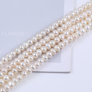 Chaîne de perles plates blanches Zhuji de 7-8 mm, perles d'eau douce naturelles semi-finies pour collier ou bracelet DIY, matériel de bijouterie - Product Image 4