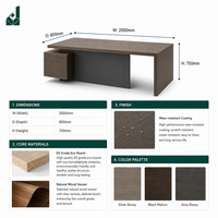 Bureau de direction moderne de luxe ergonomique et durable avec placage en bois naturel argenté, armoire latérale en bois de placage, pieds robustes, pour PDG et Président