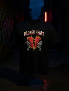 T-shirt Broken Heart Skull Hand da uomo in cotone nero 180g a maniche corte con collo rotondo, stile street, stampa jersey, vestibilità regular - Product Image 2