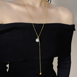 XL407 Trendy Christelijk Op Maat Gemaakt DIY Lange Hangketting RVS Parel Hart Meerlaags 18K Verguld Ketting - Product Image 2