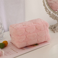 Tas Kosmetik & Makeup Beludru Lembut Portabel dengan Ritsleting dan Pegangan Lembut untuk Wanita