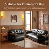 Ensemble de canapés Chesterfield en cuir véritable de style mid-century modern, canapé droit capitonné vintage avec pieds en bois