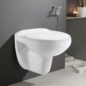 Ensemble complet de toilettes suspendues en céramique sans bride avec siphon en P pour vente en gros - Product Image 1