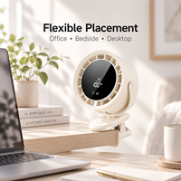 Ventilateur portable pliable à clip, rechargeable par USB, moteur sans balais, débit d'air élevé, silencieux, lumière LED, 100 vitesses réglables, pour dortoir et usage domestique