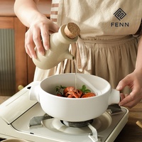 FENN Ensemble de pots à épices en céramique de style japonais rétro, distributeur d'huile en céramique artisanale, avec couvercle et plateau en bois