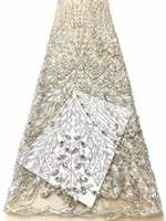 Tissu brodé de fleurs en relief 3D avec perles AO.YI. pour robes de mariée et robes de soirée - Robes de mariée et tenues de soirée