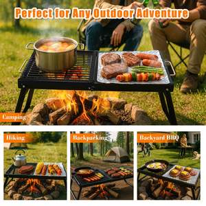 Grille de cuisson pliable en acier pour feu de camp, support et plancha portables pour la cuisson en extérieur - Product Image 3