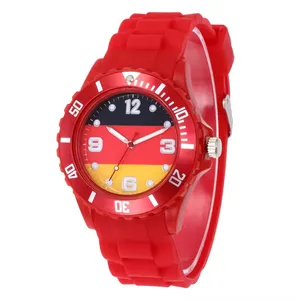 New Design Hot Selling Football Multi Country Flag Silicone Strap Plastic Neutral Wristwatch