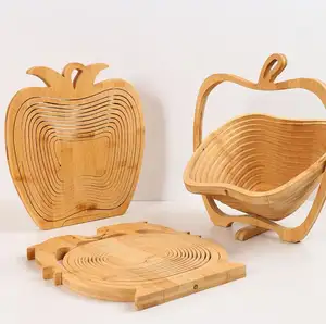 All-Natural Apple Shape Bambus Faltbare Faltbare Obstkorb Benutzer definierte Großhandel Wieder verwendbare Holz Faltbare Körbe Für Die Küche