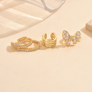 ต่างหูแบบหนีบผีเสื้อทำจากทองแดงแฟชั่นยอดนิยมต่างหูห่วงทันสมัยรูปทรงเรขาคณิตใหม่พร้อมเพทายเหมาะเป็นของขวัญ - Product Image 6