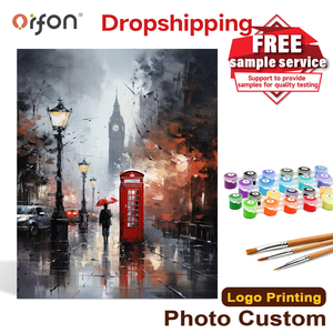 Kit de Peinture par Numéros DIY pour Adultes, Thème Rue Pluvieuse de Londres, Peinture Acrylique sur Toile, Décoration Murale, Vente en Gros - Product Image 1