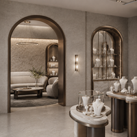 Vitrine d'éclairage LED pour bijouterie de luxe et centre commercial, avec design arqué personnalisé, solution complète pour l'aménagement de magasin