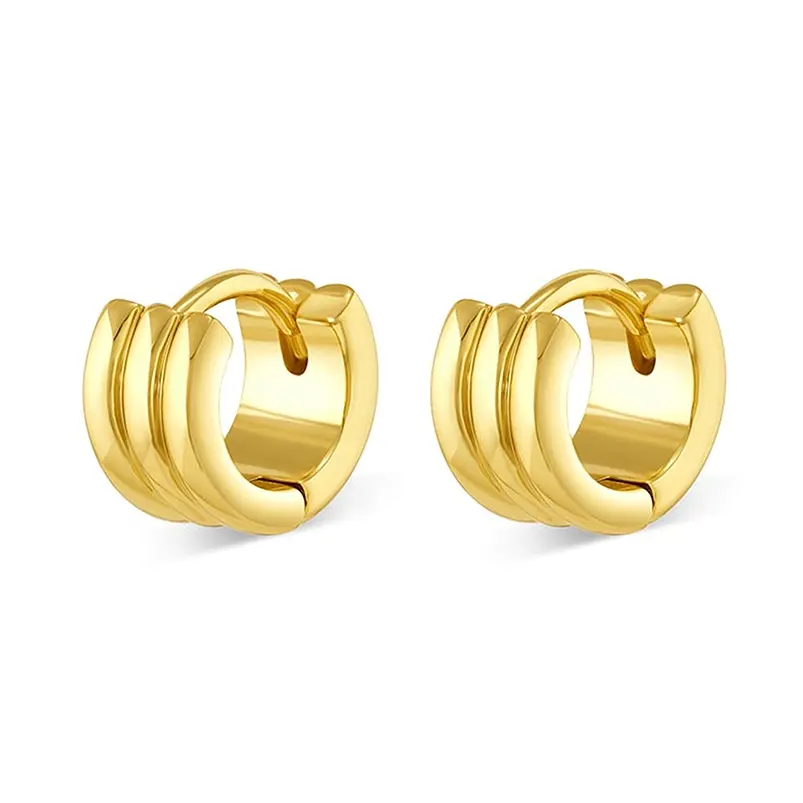 Gemnel fine jewelry 925 silver gold plated chunky three hoops huggie earrings for women