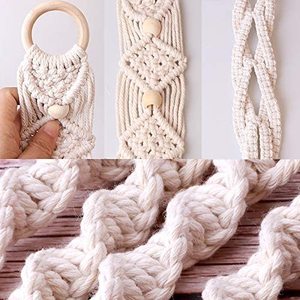 4 Pièces En Macramé Cintres Intérieur Extérieur Jardinière <span class=keywords><strong>Suspendue</strong></span> Panier Coton <span class=keywords><strong>Corde</strong></span> 41 Pouces Suspendus Planteur Pot Titulaire Blanc - Product Image 3