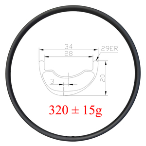 Llanta Asimétrica para Bicicleta de Montaña, <span class=keywords><strong>29</strong></span> Pulgadas, MTB XC, 34 mm, SL, 320 g, Tubeless, Carbono, Cross Country, 29er, 28 mm de Diámetro Interior - Product Image 2
